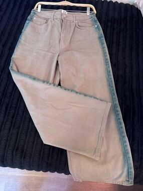 BDG Wide Leg Khaki Pants with Teal Side Detail